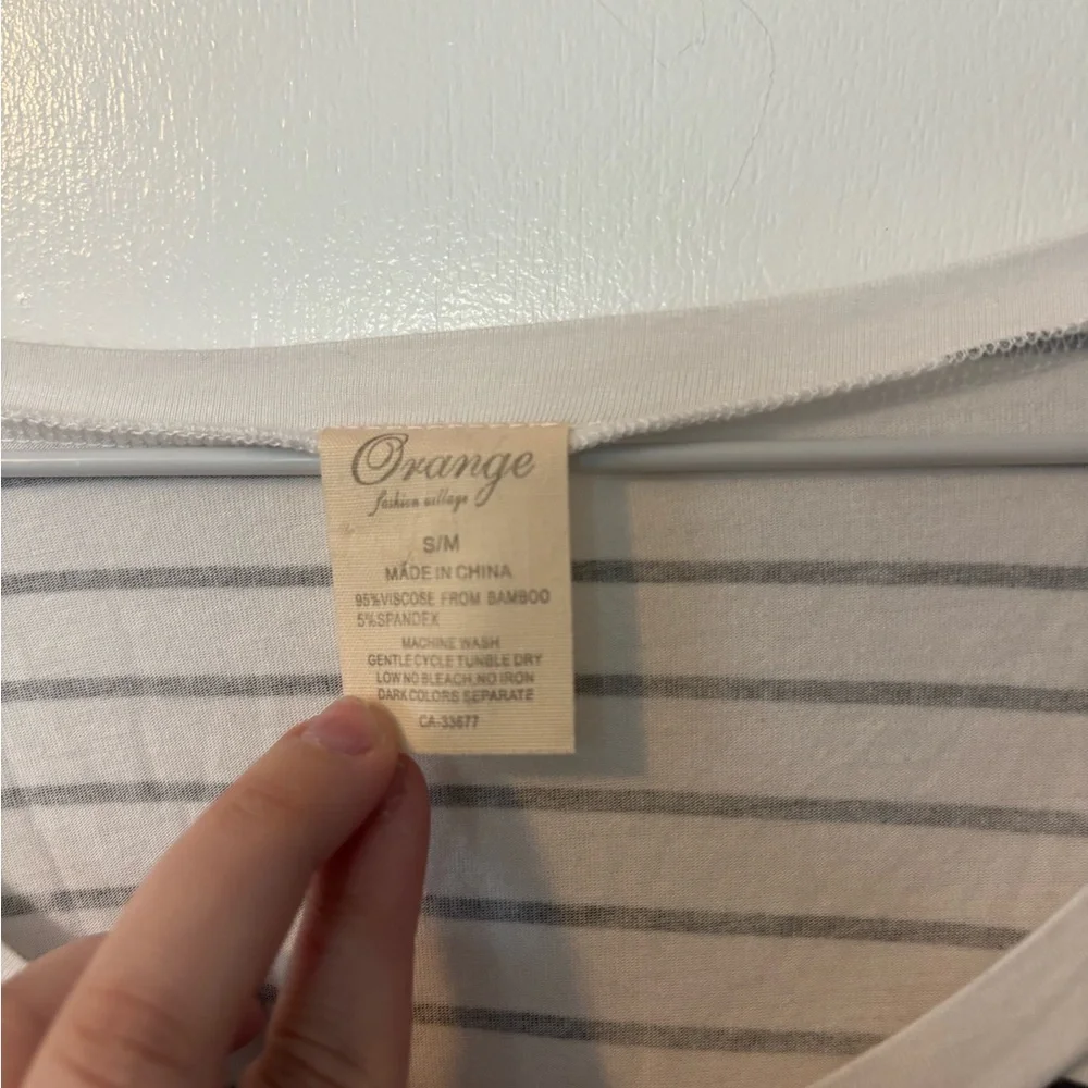 Orange Fashion Village Black and White Striped V-Neck Tee - Picture 2 of 4